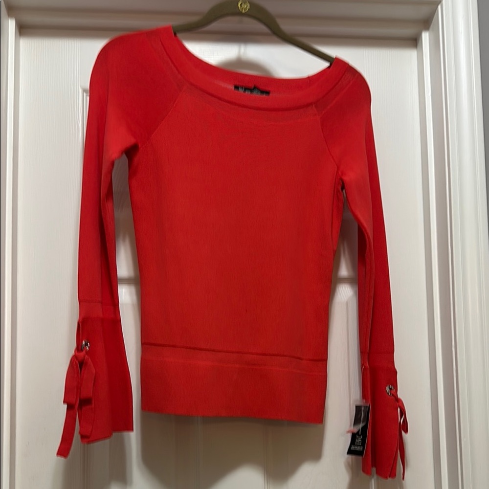 Red Women's Top with Bow Sleeve Detail